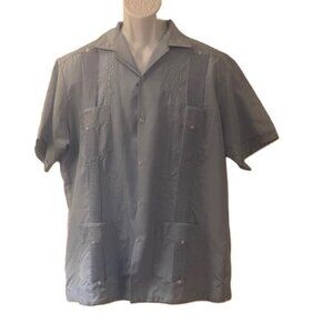Alon Vel Men's Blue Guayabera Vintage Dress Shirt Made‎ in Yucaton, MX, Medium